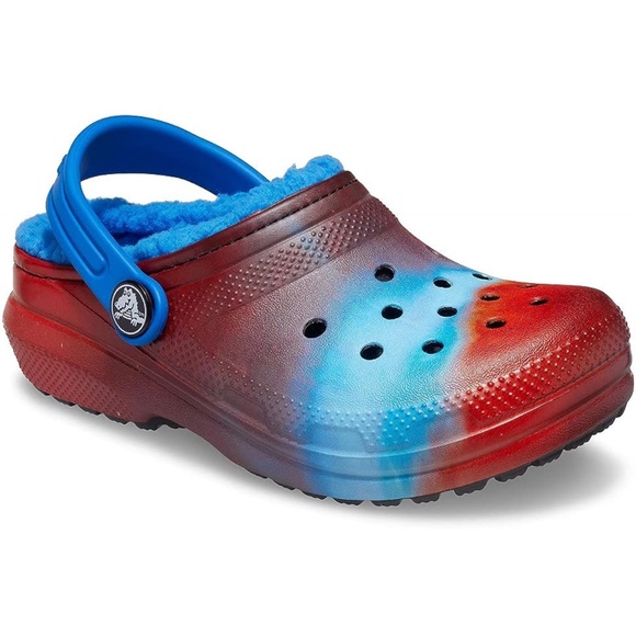 CROCS Other - Crocs kids lined tie dye clog red and blue winter size 12 boys